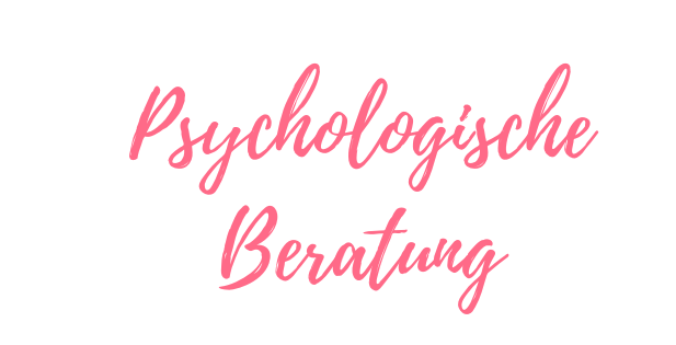 Psychologische Beratung, rosa Schrift auf weißem Hintergrund